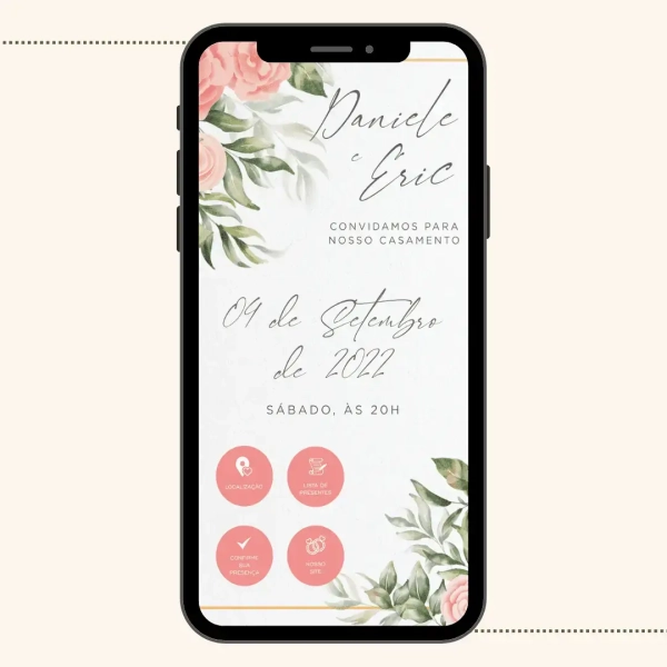 Convite Virtual Interativo Floral Rosê