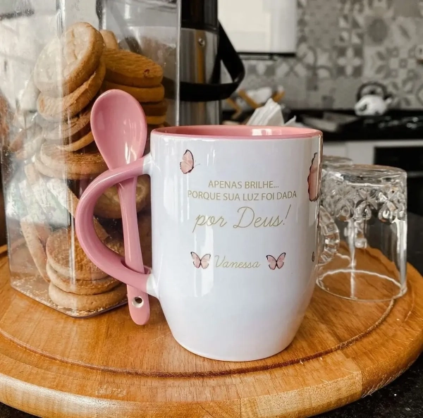 Caneca com Colher Borboleta