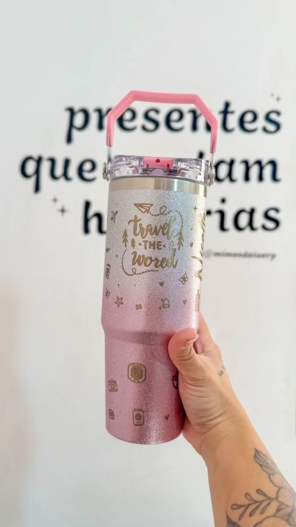 Garrafa Térmica Glitter Personalização 360°